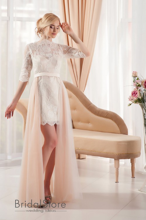 Lara - Short lace wedding dress with detachable skirts